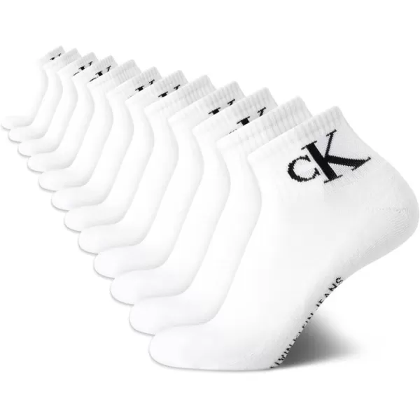 Calvin Klein Mens Socks  Athletic Cushioned Quarter Cut Ankle Socks 12 PackWhite