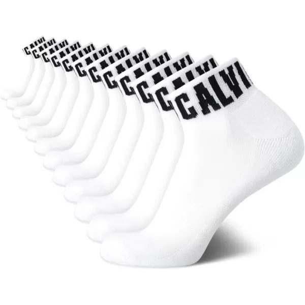 Calvin Klein Mens Socks  Athletic Cushioned Quarter Cut Ankle Socks 12 PackWhite Logo