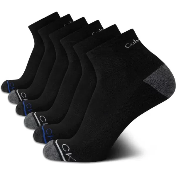 Calvin Klein Mens Socks  Athletic Cushioned Quarter Cut Socks 6 PackBlack Assorted