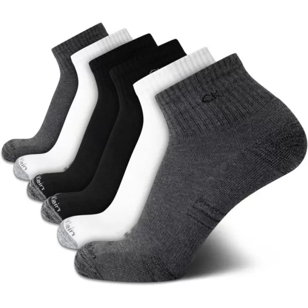 Calvin Klein Mens Socks  Athletic Cushioned Quarter Cut Socks 6 PackBlackWhiteGrey