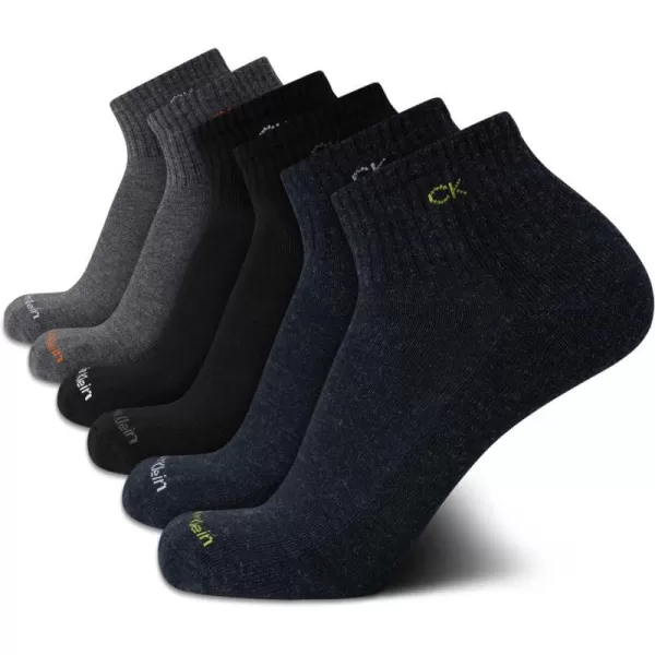 Calvin Klein Mens Socks  Athletic Cushioned Quarter Cut Socks 6 PackDark Denim Assorted