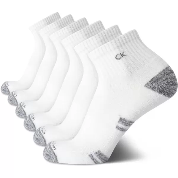 Calvin Klein Mens Socks  Athletic Cushioned Quarter Cut Socks 6 PackWhiteGrey