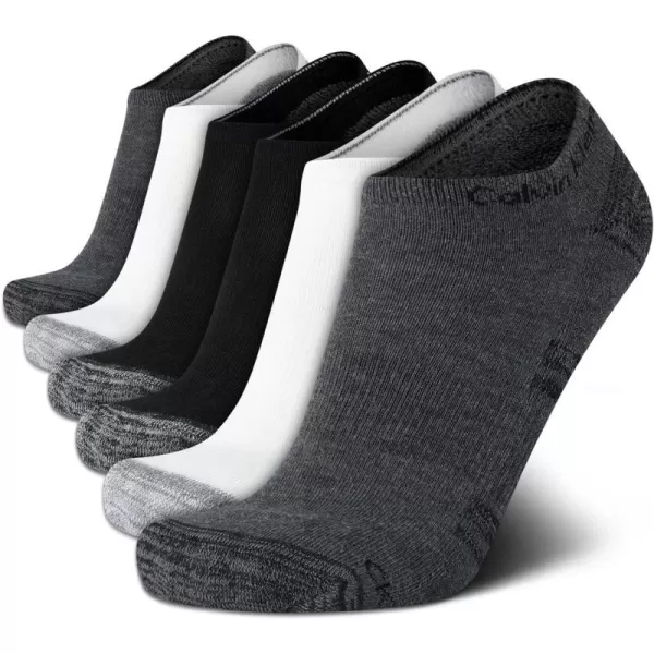 Calvin Klein Mens Socks  Lightweight No Show Ankle Socks 6 PackGreyWhiteBlack