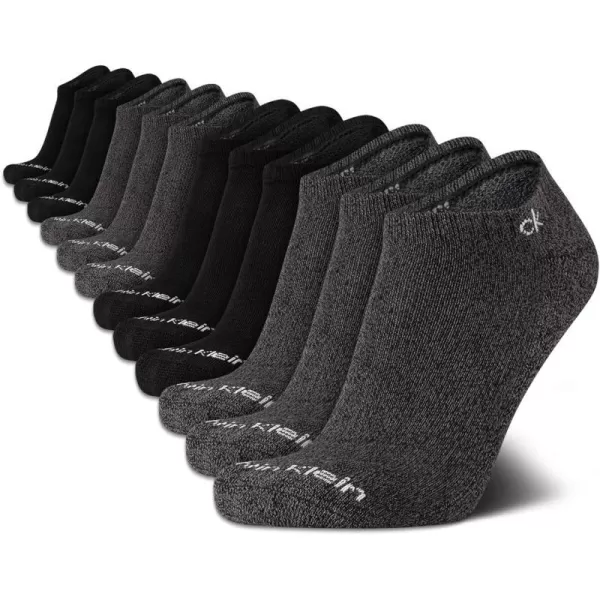 Calvin Klein Mens Socks  Low Cut Ankle Socks 12 PackBlackGrey Solid