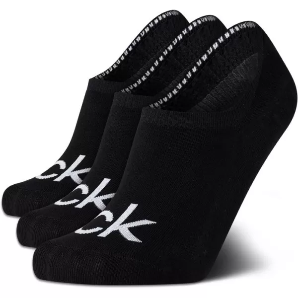 Calvin Klein Mens Socks  No Show Sneaker Liner Socks 3 PackPure Black Logo