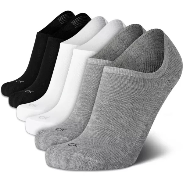 Calvin Klein Mens Socks  No Show Sneaker Liner Socks 6 PackWhiteGreyBlack