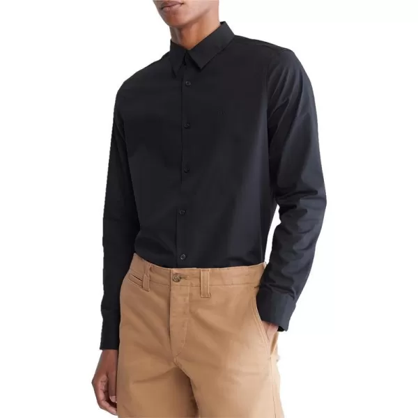 Calvin Klein Mens Stretch Cotton Monogram Logo Button Down ShirtBlack Beauty