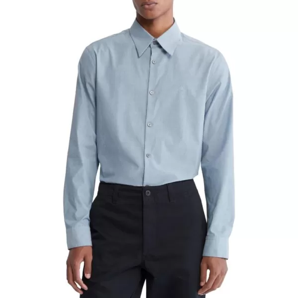 Calvin Klein Mens Stretch Cotton Monogram Logo Button Down ShirtBlissful Blue