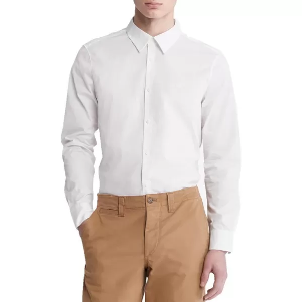 Calvin Klein Mens Stretch Cotton Monogram Logo Button Down ShirtBrilliant White