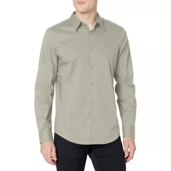 Calvin Klein Mens Stretch Cotton Monogram Logo Button Down ShirtDrizzle