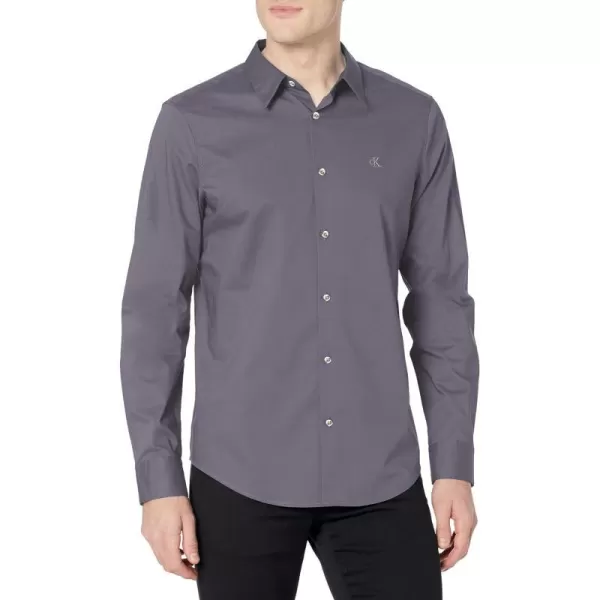 Calvin Klein Mens Stretch Cotton Monogram Logo Button Down ShirtPlum