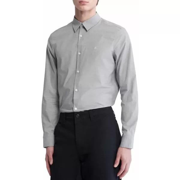 Calvin Klein Mens Stretch Cotton Monogram Logo Button Down ShirtSilver Springs