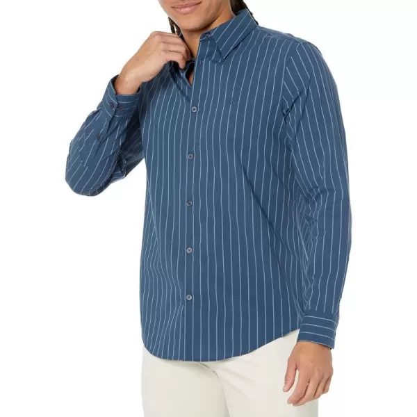 Calvin Klein Mens Stretch Cotton Monogram Logo Stripe Button Down ShirtCrayon Blue