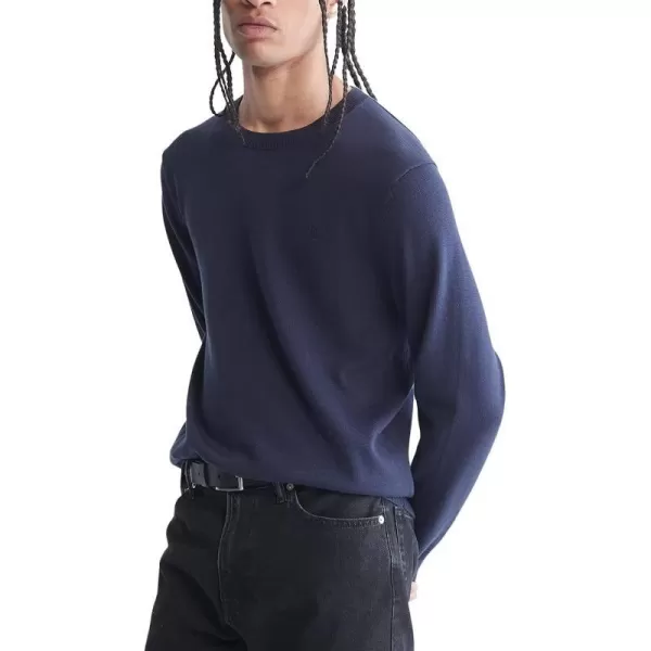 Calvin Klein Mens Supima Cotton Solid Monogram Logo SweaterDark Sapphire