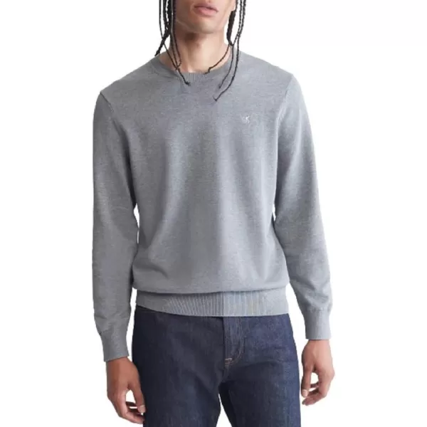 Calvin Klein Mens Supima Cotton Solid Monogram Logo SweaterMedium Grey Heather