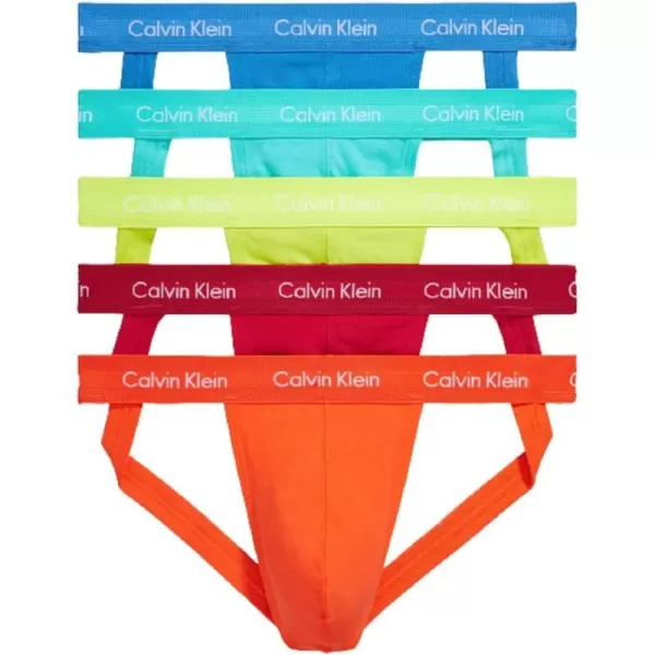 Calvin Klein Mens The Pride Edit 5Pack UnderwearJOCK STRAP Cherry Tomato Persian Red Lemon Lime Aqua Green Blue Ambience