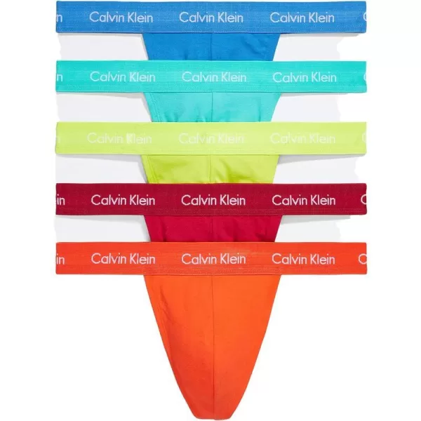 Calvin Klein Mens The Pride Edit 5Pack UnderwearTHONG Cherry Tomato Persian Red Lemon Lime Aqua Green Blue Ambience