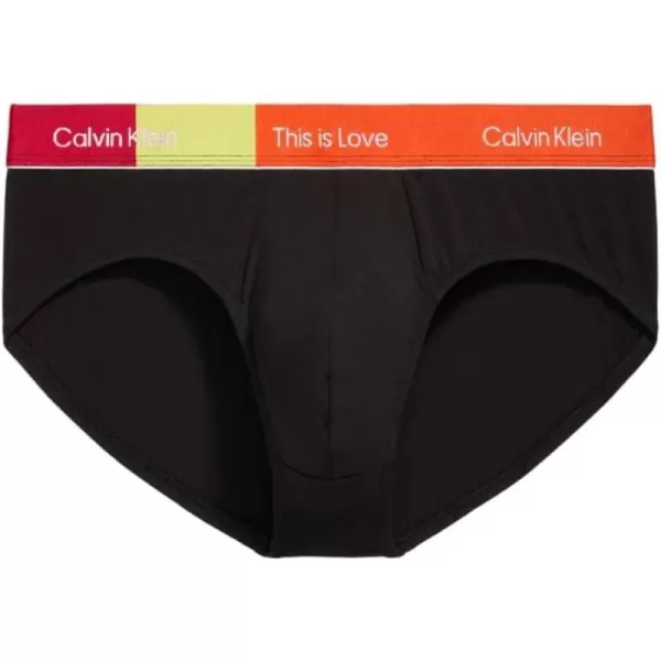 Calvin Klein Mens This is Love Pride Colorblock Cotton UnderwearHIP BRIEF Black W Cherry Tomato