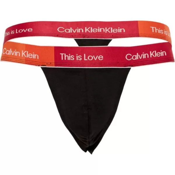 Calvin Klein Mens This is Love Pride Colorblock Cotton UnderwearTHONG Black Body W Persian Red