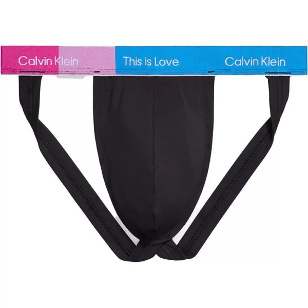 Calvin Klein Mens This is Love Pride Colorblock Micro UnderwearJock Strap Black W Shocking Blue