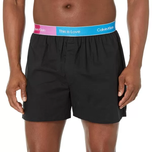 Calvin Klein Mens This is Love Pride Woven BoxerBlack W Shocking Blue