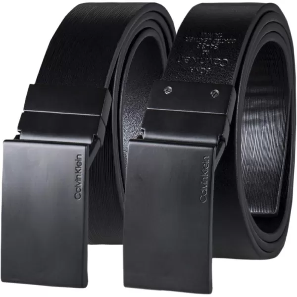 Calvin Klein Mens TwoInOne Reversible Modern Plaque Buckle Dress BeltBlackBlack