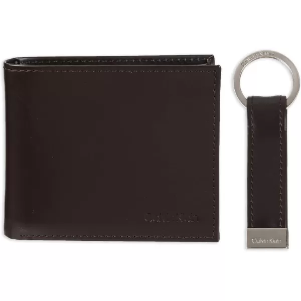 Calvin Klein Mens Wallet SetsMinimalist Bifold and Card CasesBrown Coin Pocket Bifold