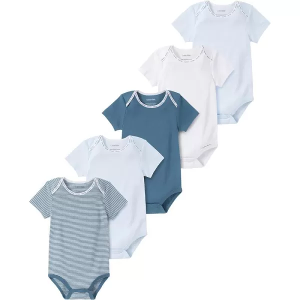 Calvin Klein Organic Baby Essentials 5 Pack BodysuitsBaby Blue  Coronet Blue  Bright White