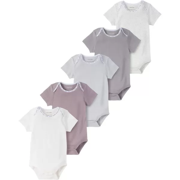 Calvin Klein Organic Baby Essentials 5 Pack BodysuitsHeather  Gull  Micro Chip  Purple Dove  Egret