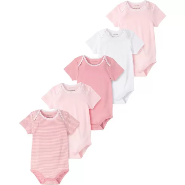 Calvin Klein Organic Baby Essentials 5 Pack BodysuitsRosewater  Country Rose  Bright White