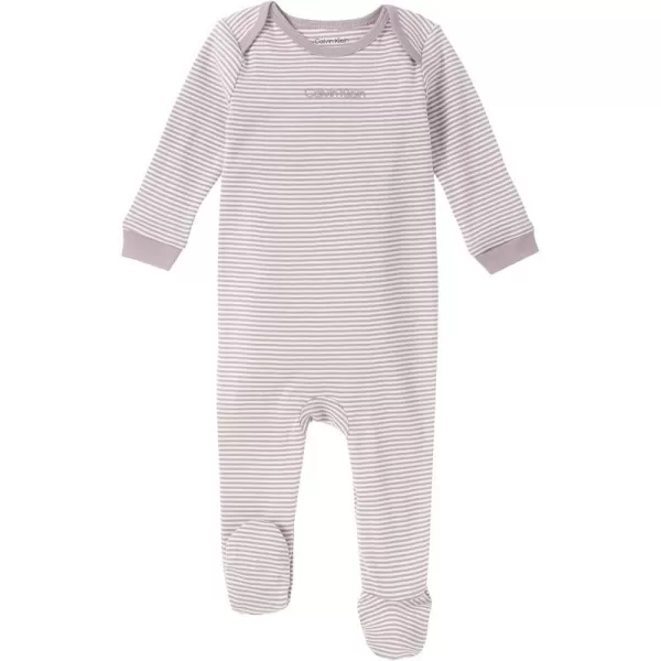 Calvin Klein Organic Baby Essentials Footed CoverallEgretPurple Dove Stripes