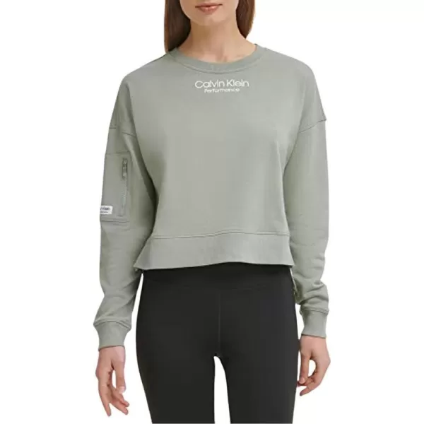 Calvin Klein Performance Womens Long Pullover with Sleeve Zip and Hilo HemSagebrush