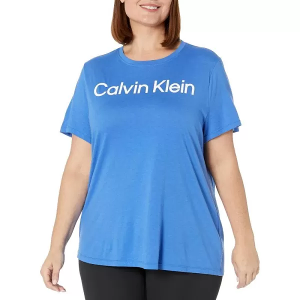 Calvin Klein Performance Womens Plus Size Active Short Sleeve Comfort Stretch TeeBlue Wave