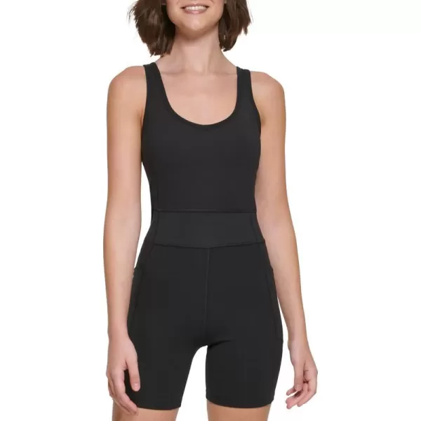 Calvin Klein Performance womens Vneck Workout Onepiece UnitardBike Short Romper UnitardBlack