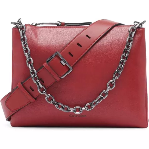 Calvin Klein Rain Triple Compartment Chain CrossbodyRuby Red