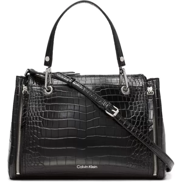 Calvin Klein Reyna Novelty Satchel Caramel Combo One SizeBlack Croco