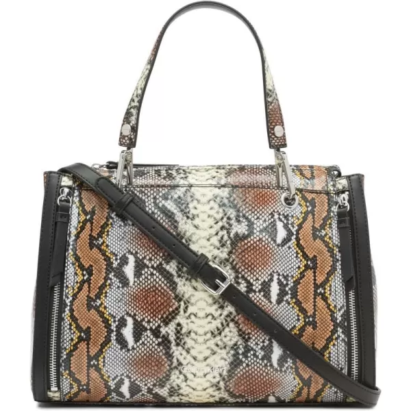 Calvin Klein Reyna Novelty Satchel Caramel Combo One SizeMulti Snake