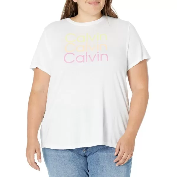 Calvin Klein Size Performance Womens Plus Active TShirtWhite Citrine