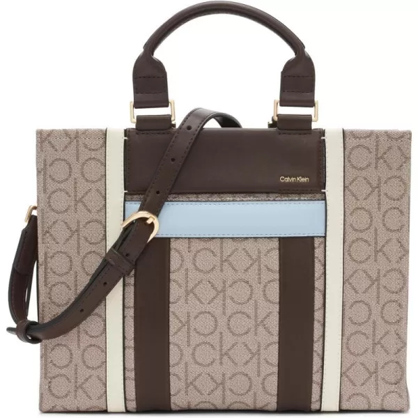 Calvin Klein Sol Triple Compartment Mini Satchel Box CrossbodyAlmondTaupeJavaWhiteBlue