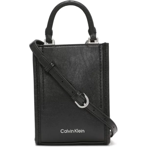 Calvin Klein Sophia Organizational Phone CrossbodyBlackSilver Waxed Pu Emboss