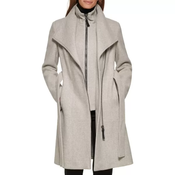 Calvin Klein Womens Angled Twill Fabric Wing Collar CoatLight Grey