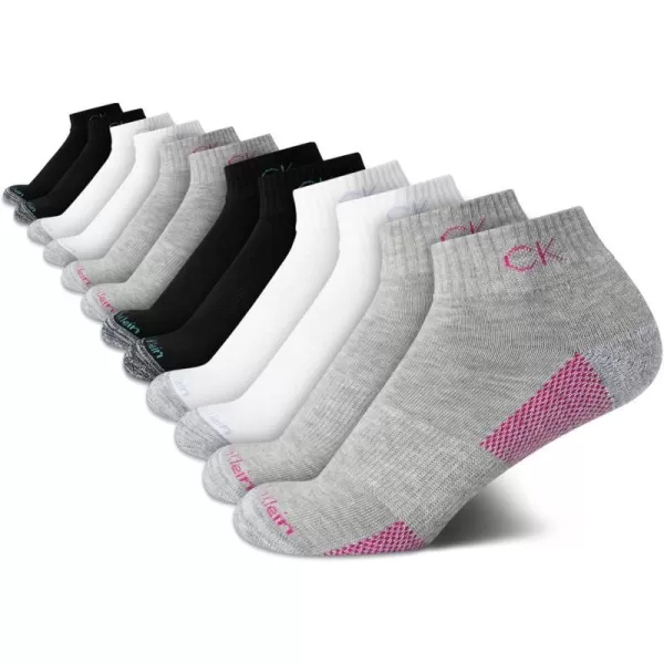 Calvin Klein Womens Athletic Sock  Cushion Quarter Cut Ankle Socks 12 PackAssorted Heather