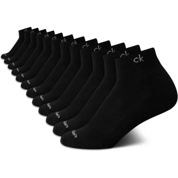 Calvin Klein Womens Athletic Sock  Cushion Quarter Cut Ankle Socks 12 PackBlack