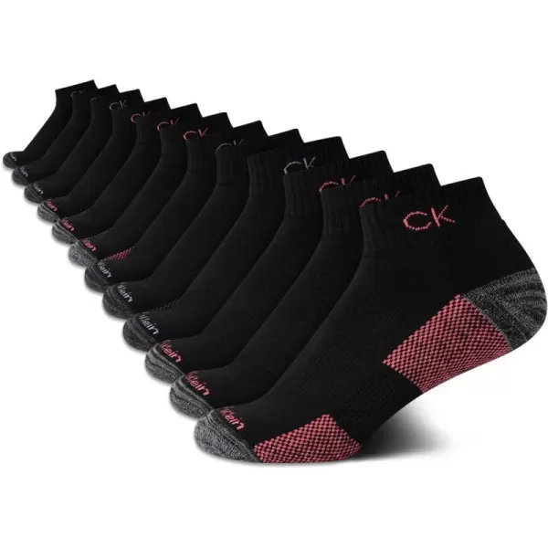 Calvin Klein Womens Athletic Sock  Cushion Quarter Cut Ankle Socks 12 PackBlack Ck