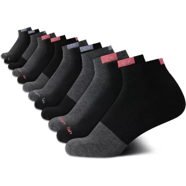 Calvin Klein Womens Athletic Sock  Cushion Quarter Cut Ankle Socks 12 PackBlackGrey