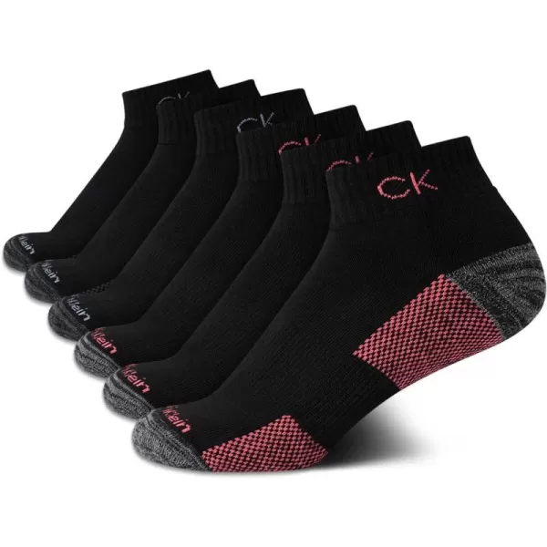 Calvin Klein Womens Athletic Sock  Cushion Quarter Cut Ankle Socks 6 PackBlack Ck