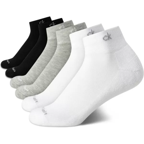 Calvin Klein Womens Athletic Sock  Cushion Quarter Cut Ankle Socks 6 PackBlackWhiteGrey