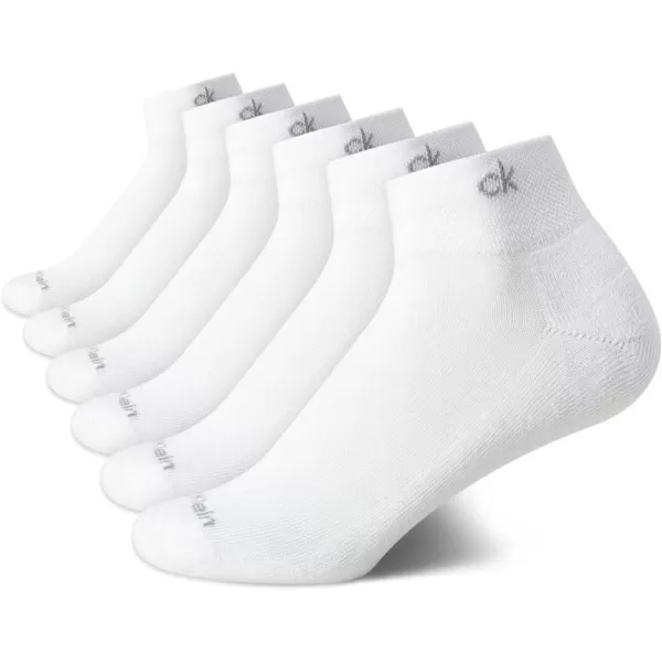 Calvin Klein Womens Athletic Sock  Cushion Quarter Cut Ankle Socks 6 PackWhite