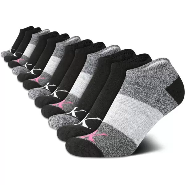 Calvin Klein Womens Athletic Socks  Lightweight Performance No Show Socks 12 PackGreyBlack Logo