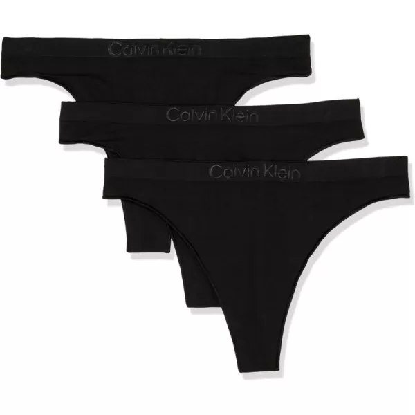 Calvin Klein Womens Bonded Flex Seamless 3Pack Mid Rise ThongBlack Black Black